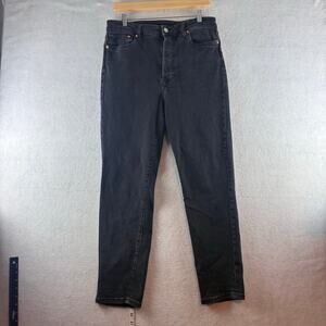 H&M Mom Jeans Ultra High Waist Women 12 Black Denim Grunge Goth Y2K Button Fly